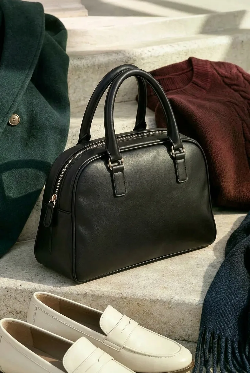 Ink Bowling Bag, ink black: compact ink-black bowling bag with short handles and minimal hardware