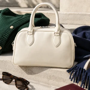 Cream Bowling Bag, cream: compact cream synthetic bowling bag with short handles and minimal hardware