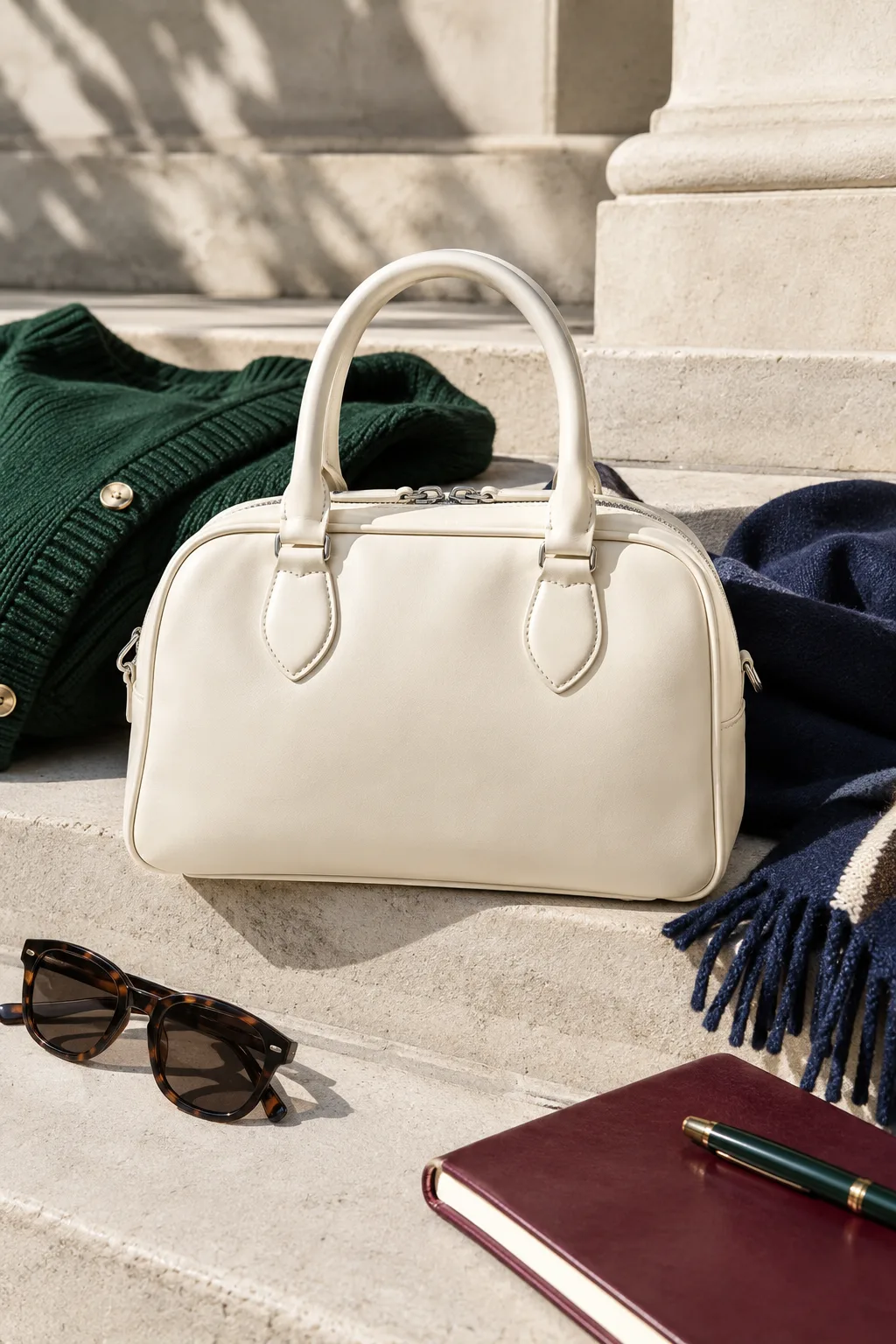 Cream Bowling Bag, cream: compact cream bowling bag with short handles and minimal hardware