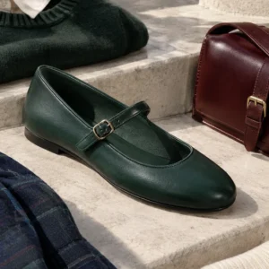 Pine Single-Strap Mary Janes, deep pine: deep green upper, single strap, rounded toe and low flat heel