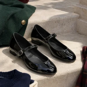 Gloss Black Mary Janes, gloss black: black glossy synthetic upper, single strap, rounded toe and low flat heel