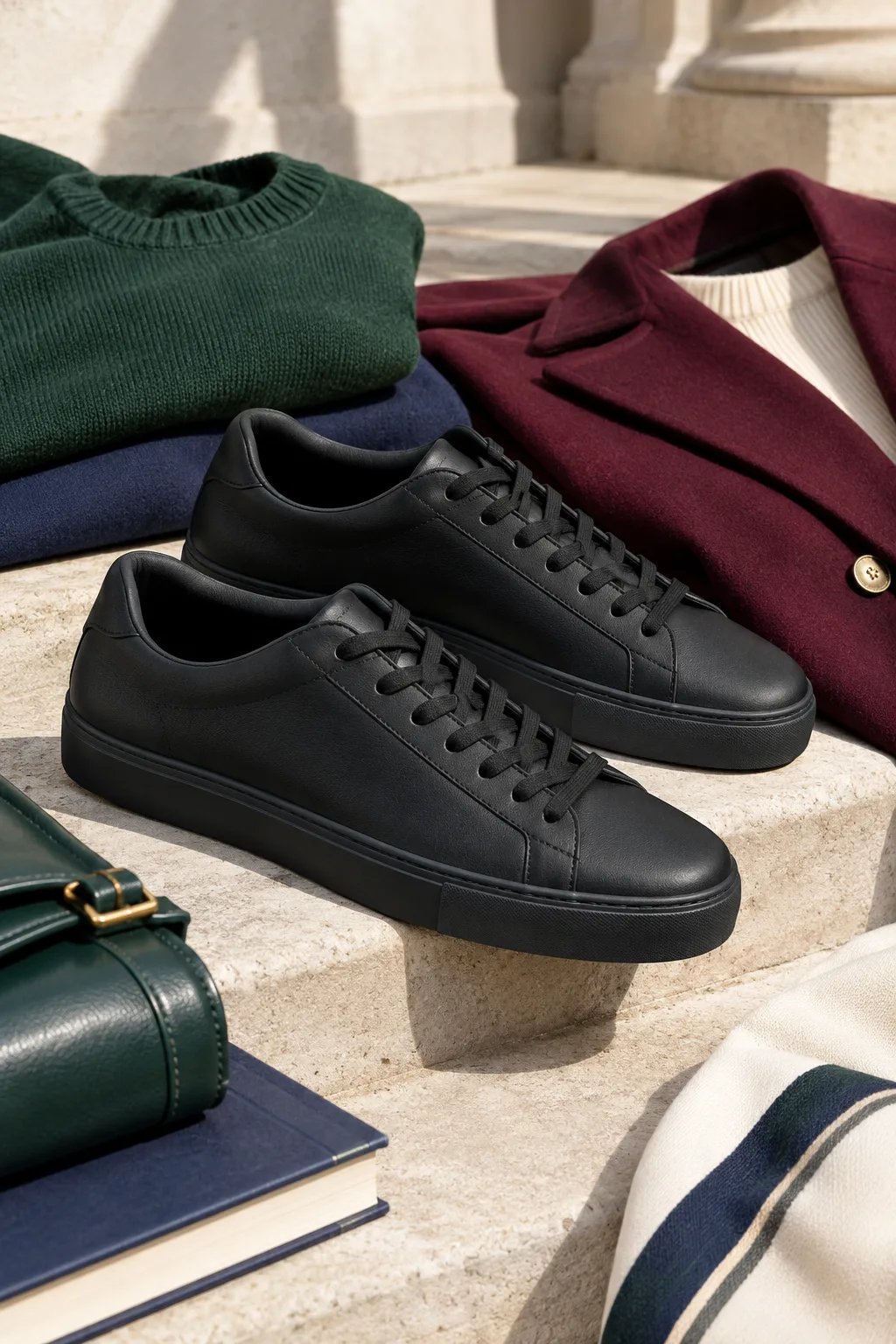 Ink Low-Top Shoes, ink black: ink black minimal low-top shoes with plain upper and flat sole, no logo